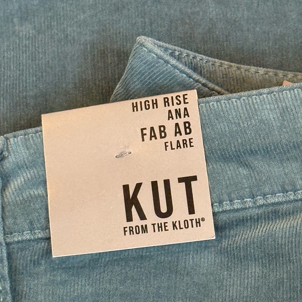 Women’s Kut from the Kloth High Rise Ana Fab AB Flare Corduroy Sz 12 Lagoon - Picture 3 of 12